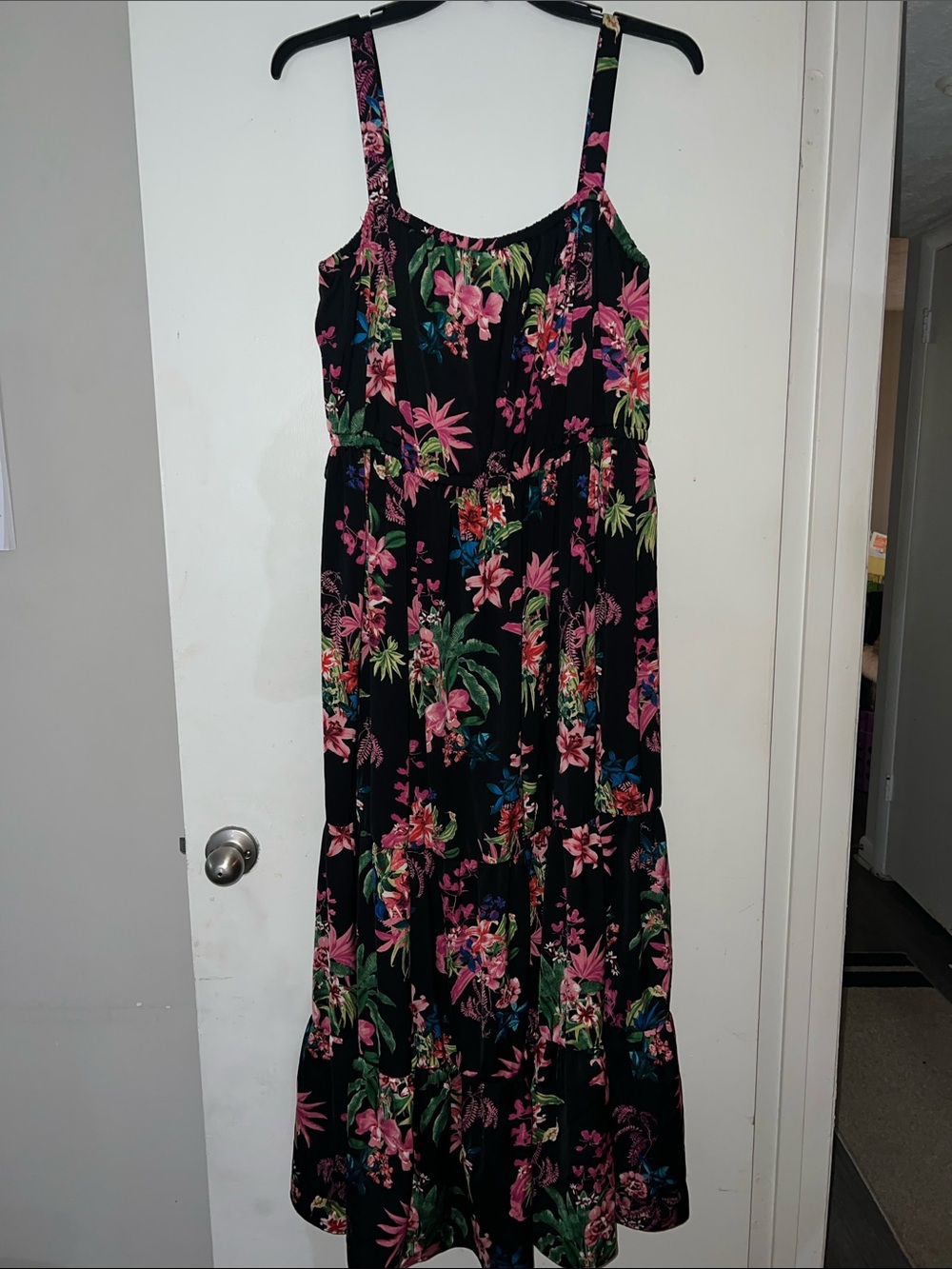 INC International Concepts Black Floral Maxi with Pink & Green Print